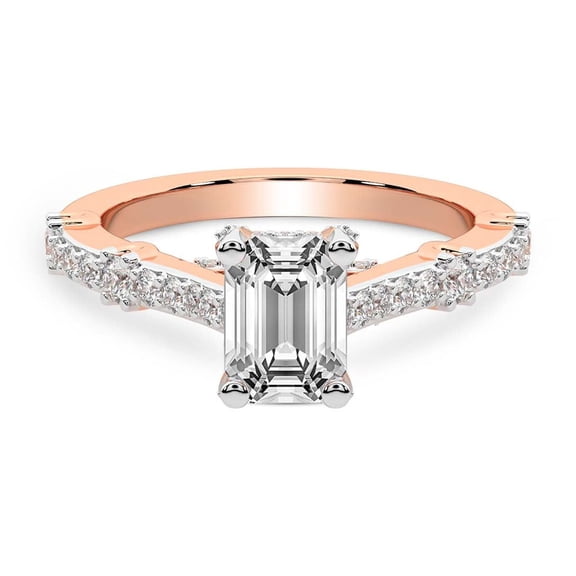 IGI Certified 1 Carat Emerald Shape Lab Grown Diamond Engagement Ring | 14K Rose Gold | Odyssey Hidden Halo Diamond Ring | FG-VS1-VS2 Quality Friendly Diamonds