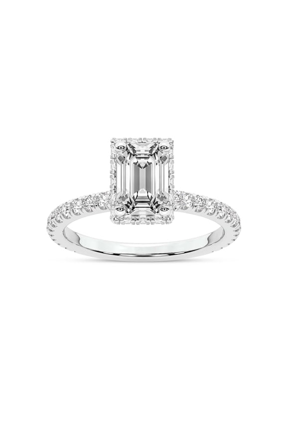 IGI Certified 1 Carat Emerald Shape Lab Grown Diamond Engagement Ring | 14K White Gold | Cleopatra Halo Diamond Ring | FG-VS1-VS2 Quality Friendly Diamonds