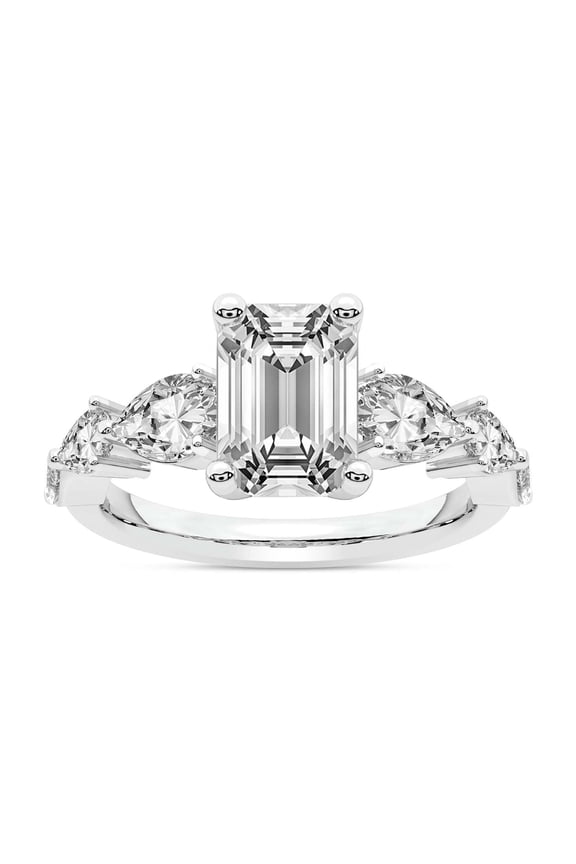IGI Certified 1 Carat Emerald Shape Lab Grown Diamond Engagement Ring | 14K White Gold | Frances Side Stone Diamond Ring | FG-VS1-VS2 Quality Friendly Diamonds