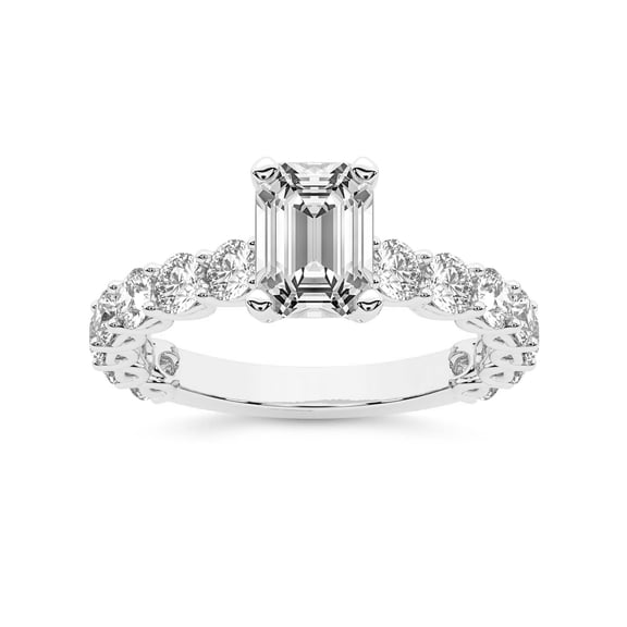 IGI Certified 1 Carat Emerald Shape Lab Grown Diamond Engagement Ring | 14K White Gold | Genelia Side Stone Diamond Ring | FG-VS1-VS2 Quality Friendly Diamonds