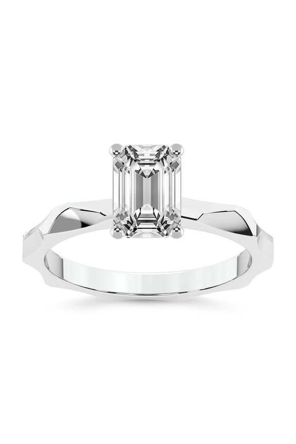 IGI Certified 1 Carat Emerald Shape Lab Grown Diamond Engagement Ring | 14K White Gold | Magnolia Texture Solitaire Diamond Ring | FG-VS1-VS2 Quality Friendly Diamonds