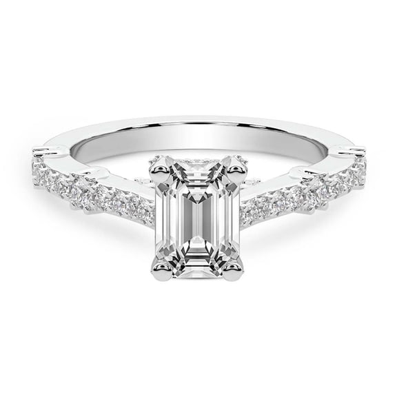 IGI Certified 1 Carat Emerald Shape Lab Grown Diamond Engagement Ring | 14K White Gold | Odyssey Hidden Halo Diamond Ring | FG-VS1-VS2 Quality Friendly Diamonds