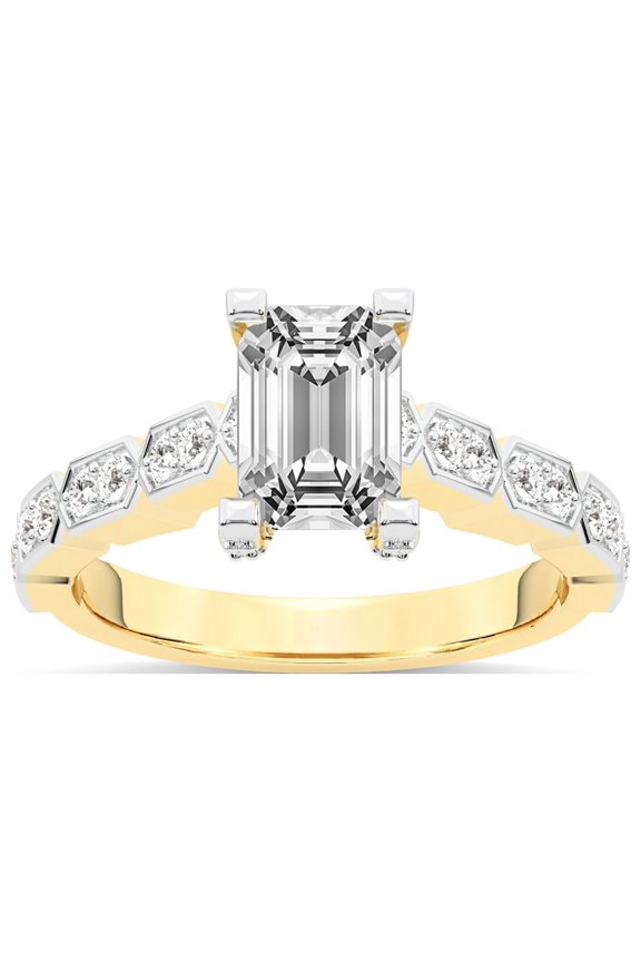 IGI Certified 1 Carat Emerald Shape Lab Grown Diamond Engagement Ring | 14K White Gold | Calista Side Stone Lab Diamond Ring | FG-VS1-VS2 Quality Friendly Diamonds