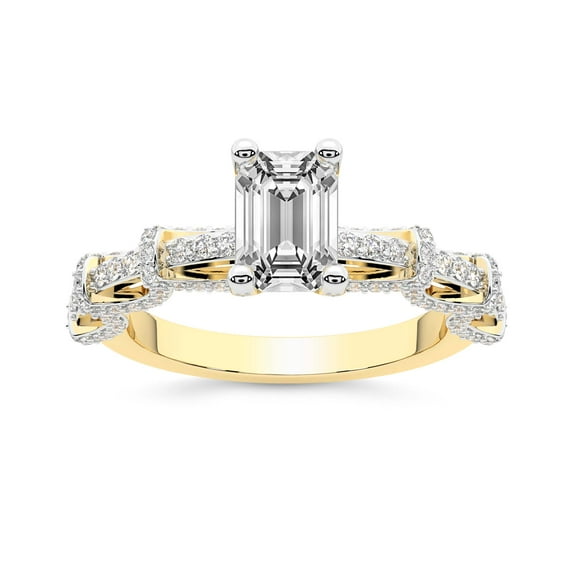 IGI Certified 1 Carat Emerald Shape Lab Grown Diamond Engagement Ring | 14K Yellow Gold | Ciara Petite Station Style Diamond Ring | FG-VS1-VS2 Quality Friendly Diamonds