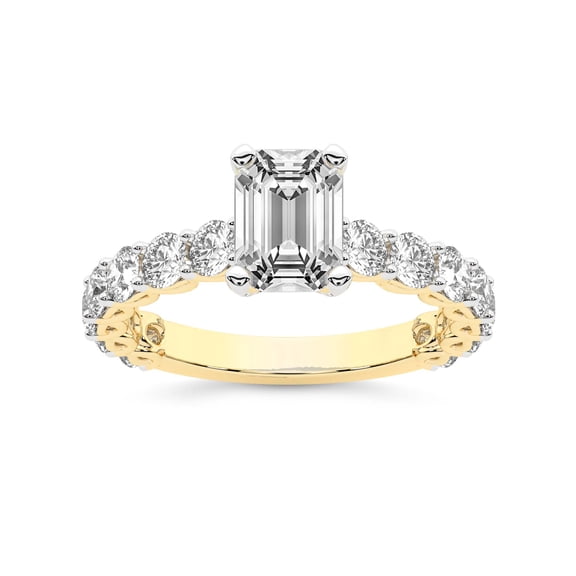 IGI Certified 1 Carat Emerald Shape Lab Grown Diamond Engagement Ring | 14K Yellow Gold | Genelia Side Stone Diamond Ring | FG-VS1-VS2 Quality Friendly Diamonds