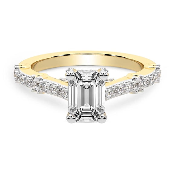 IGI Certified 1 Carat Emerald Shape Lab Grown Diamond Engagement Ring | 14K Yellow Gold | Odyssey Hidden Halo Diamond Ring | FG-VS1-VS2 Quality Friendly Diamonds