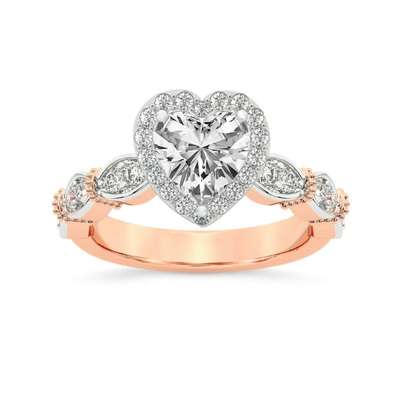 IGI Certified 1 Carat Heart Shape Lab Grown Diamond Engagement Ring | 14K Rose Gold |Micaela Halo Diamond Ring | FG-VS1-VS2 Quality Friendly Diamonds