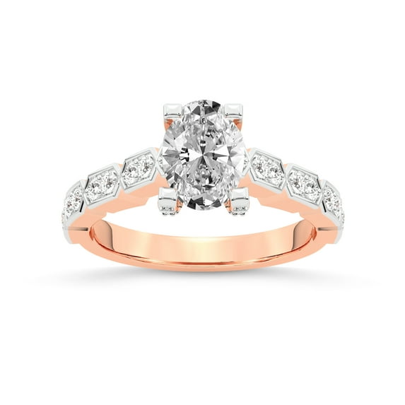 IGI Certified 1 Carat Oval Shape Lab Grown Diamond Engagement Ring | 14K Rose Gold | Calista Side Stone Lab Diamond Ring | FG-VS1-VS2 Quality Friendly Diamonds