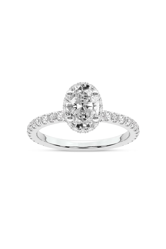 IGI Certified 1 Carat Oval Shape Lab Grown Diamond Engagement Ring | 14K White Gold | Cleopatra Halo Diamond Ring | FG-VS1-VS2 Quality Friendly Diamonds