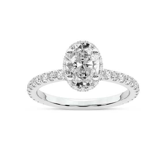 IGI Certified 1 Carat Oval Shape Lab Grown Diamond Engagement Ring | 14K White Gold | Cleopatra Halo Diamond Ring | FG-VS1-VS2 Quality Friendly Diamonds