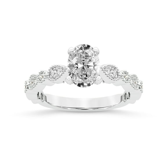 IGI Certified 1 Carat Oval Shape Lab Grown Diamond Engagement Ring | 14K White Gold | Filippa Milgrain Diamond Ring | FG-VS1-VS2 Quality Friendly Diamonds