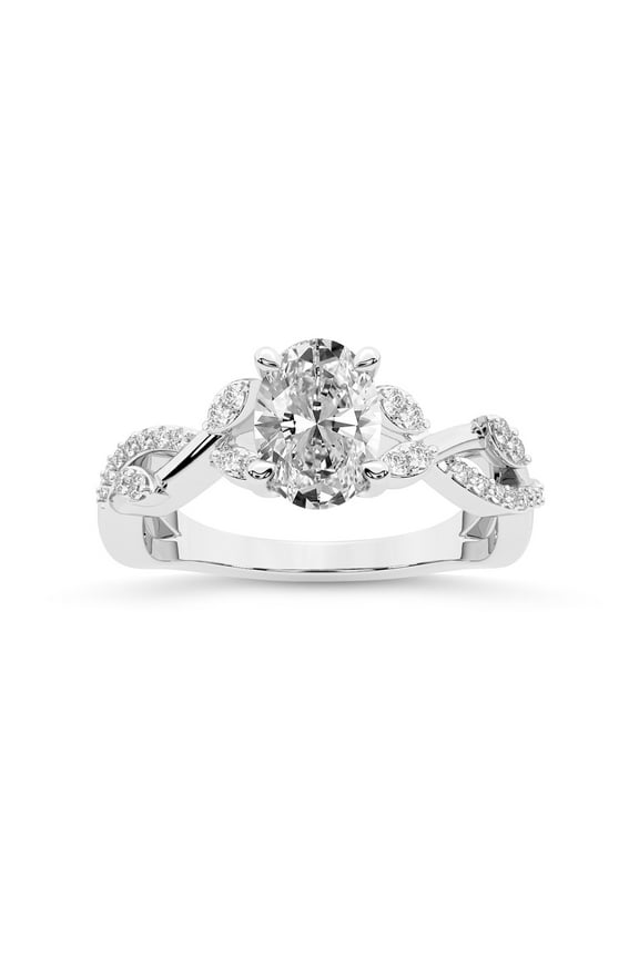 IGI Certified 1 Carat Oval Shape Lab Grown Diamond Engagement Ring | 14K White Gold | Harlow Twisted Shank Diamond Ring| FG-VS1-VS2 Quality Friendly Diamonds