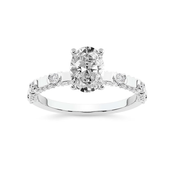 IGI Certified 1 Carat Oval Shape Lab Grown Diamond Engagement Ring | 14K White Gold | Majestic Love Diamond Accent Ring | FG-VS1-VS2 Quality Friendly Diamonds
