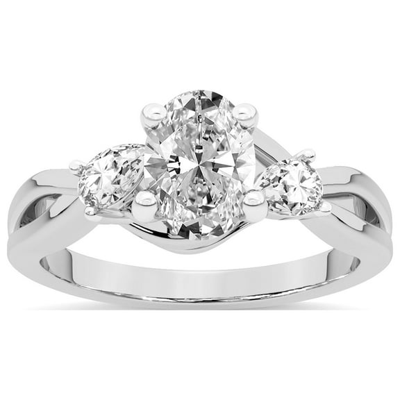IGI Certified 1 Carat Oval Shape Lab Grown Diamond Engagement Ring | 14K White Gold | Odette Three Stone Bypass Diamond Ring | FG-VS1-VS2 Quality Friendly Diamonds