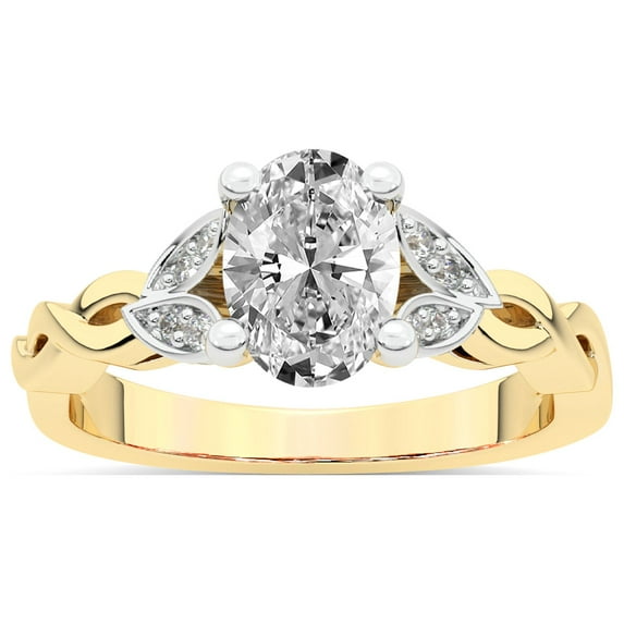 IGI Certified 1 Carat Oval Shape Lab Grown Diamond Engagement Ring | 14K Yellow Gold |Letitia Side Stone Diamond Ring | FG-VS1-VS2 Quality Friendly Diamonds