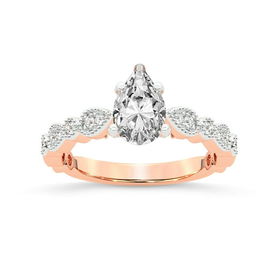 IGI Certified 1 Carat Pear Shape Lab Grown Diamond Engagement Ring | 14K Rose Gold | Filippa Milgrain Diamond Ring | FG-VS1-VS2 Quality Friendly Diamonds
