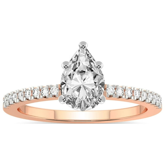 IGI Certified 1 Carat Pear Shape Lab Grown Diamond Engagement Ring | 14K Rose Gold | Jia Secret Double Halo Eternity Lab Diamond Ring | FG-VS1-VS2 Quality Friendly Diamonds