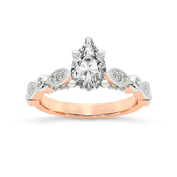 IGI Certified 1 Carat Pear Shape Lab Grown Diamond Engagement Ring | 14K Rose Gold |Larisa Side Stone Diamond Ring | FG-VS1-VS2 Quality Friendly Diamonds