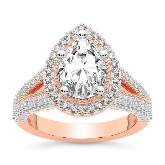 IGI Certified 1 Carat Pear Shape Lab Grown Diamond Engagement Ring | 14K Rose Gold | Opulenté Antique Halo Diamond Ring | FG-VS Quality Friendly Diamonds