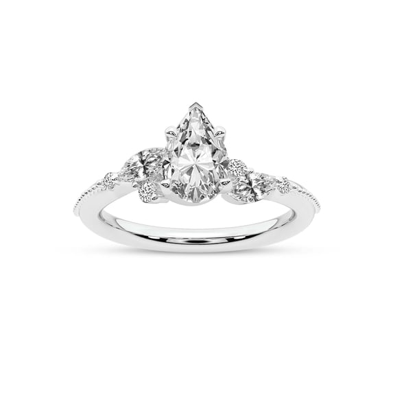 IGI Certified 1 Carat Pear Shape Lab Grown Diamond Engagement Ring | 14K White Gold | Emmeline Crisscross Side Stone Diamond Ring | FG-VS1-VS2 Quality Friendly Diamonds