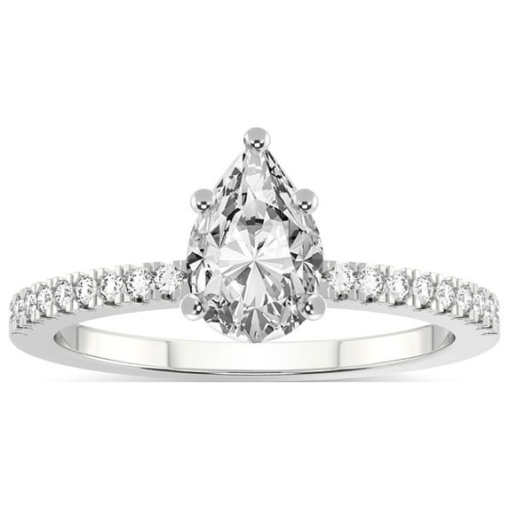 IGI Certified 1 Carat Pear Shape Lab Grown Diamond Engagement Ring | 14K White Gold | Jia Secret Double Halo Eternity Lab Diamond Ring | FG-VS1-VS2 Quality Friendly Diamonds