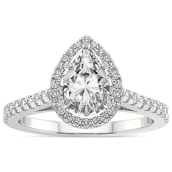 IGI Certified 1 Carat Pear Shape Lab Grown Diamond Engagement Ring | 14K White Gold | Rising Sun Halo Lab Diamond Ring | FG-VS1-VS2 Quality Friendly Diamonds