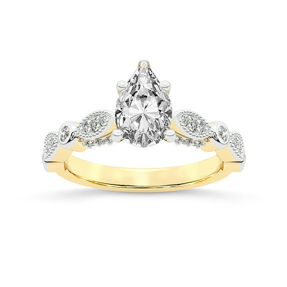 IGI Certified 1 Carat Pear Shape Lab Grown Diamond Engagement Ring | 14K Yellow Gold |Larisa Side Stone Diamond Ring | FG-VS1-VS2 Quality Friendly Diamonds
