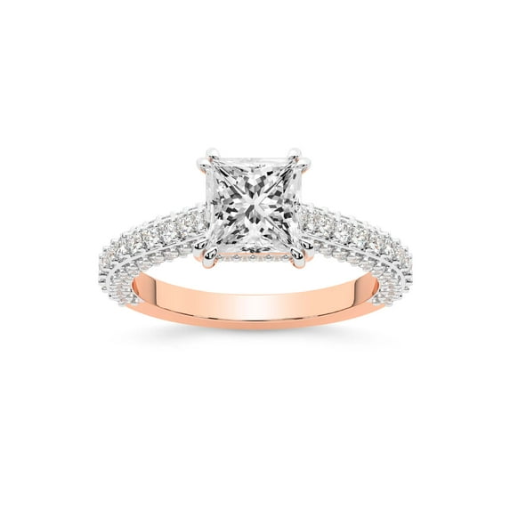 IGI Certified 1 Carat Princess Shape Lab Grown Diamond Engagement Ring | 14K Rose Gold | Eternia Criss Cross Side Halo Diamond Ring | FG-VS1-VS2 Quality Friendly Diamonds