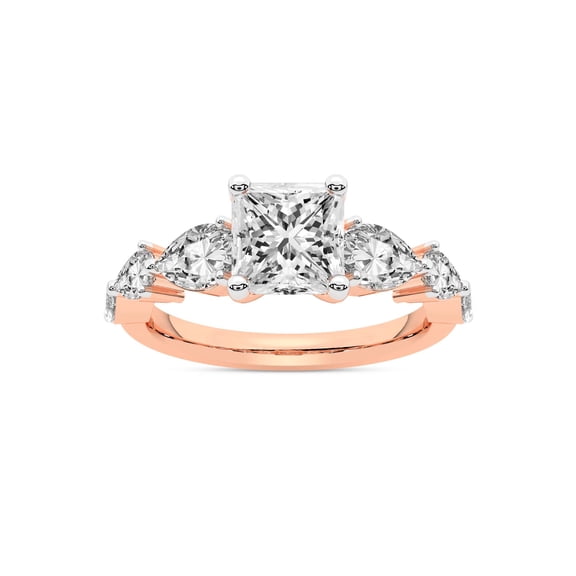 IGI Certified 1 Carat Princess Shape Lab Grown Diamond Engagement Ring | 14K Rose Gold | Frances Side Stone Diamond Ring | FG-VS1-VS2 Quality Friendly Diamonds