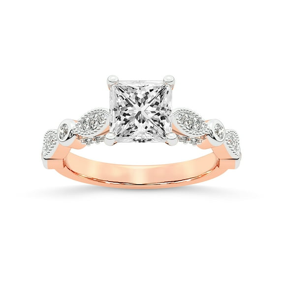 IGI Certified 1 Carat Princess Shape Lab Grown Diamond Engagement Ring | 14K Rose Gold | Larisa Side Stone Diamond Ring | FG-VS1-VS2 Quality Friendly Diamonds