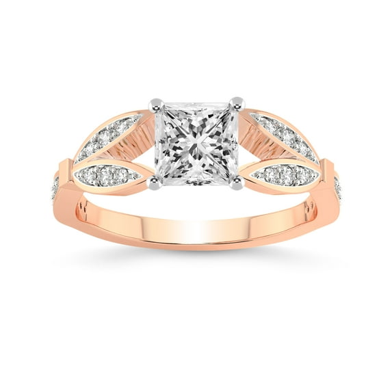 IGI Certified 1 Carat Princess Shape Lab Grown Diamond Engagement Ring | 14K Rose Gold | Nova Split Shank Vintage Diamond Ring | FG-VS Quality Friendly Diamonds