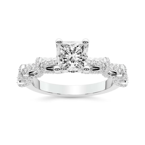 IGI Certified 1 Carat Princess Shape Lab Grown Diamond Engagement Ring | 14K White Gold | Ciara Petite Station Style Diamond Ring | FG-VS1-VS2 Quality Friendly Diamonds