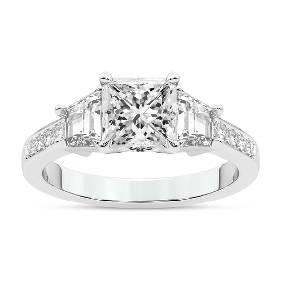 IGI Certified 1 Carat Princess Shape Lab Grown Diamond Engagement Ring | 14K White Gold | Daria Trapezoid Three Stone Diamond Ring | FG-VS1-VS2 Quality Friendly Diamonds