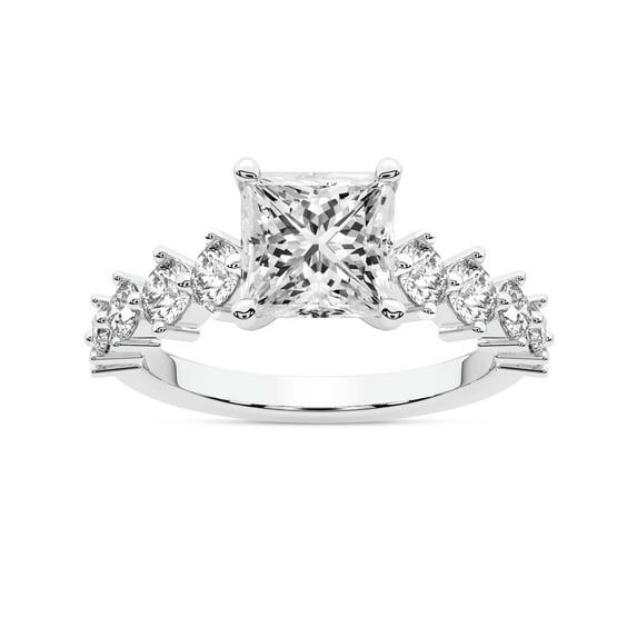 IGI Certified 1 Carat Princess Shape Lab Grown Diamond Engagement Ring | 14K White Gold | Edna Side Stone Diamond Ring | FG-VS1-VS2 Quality Friendly Diamonds