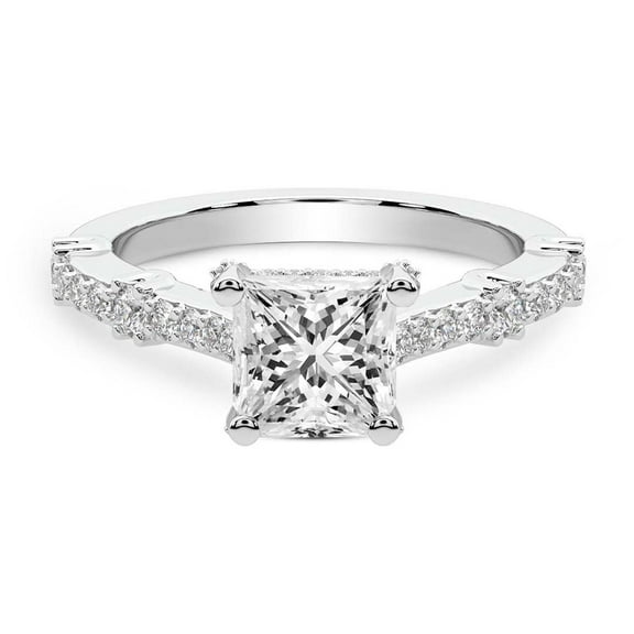 IGI Certified 1 Carat Princess Shape Lab Grown Diamond Engagement Ring | 14K White Gold | Odyssey Hidden Halo Diamond Ring | FG-VS1-VS2 Quality Friendly Diamonds