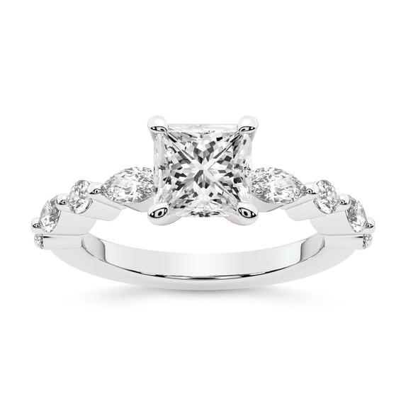 IGI Certified 1 Carat Princess Shape Lab Grown Diamond Engagement Ring | 14K White Gold | Pamela Eternity Side Stone Diamond Ring | FG-VS1-VS2 Quality Friendly Diamonds
