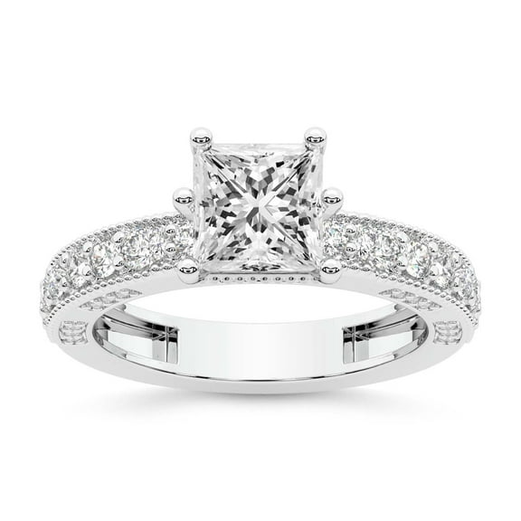 IGI Certified 1 Carat Princess Shape Lab Grown Diamond Engagement Ring | 14K White Gold | Regalia Milgrain Diamond Ring | FG-VS Quality Friendly Diamonds