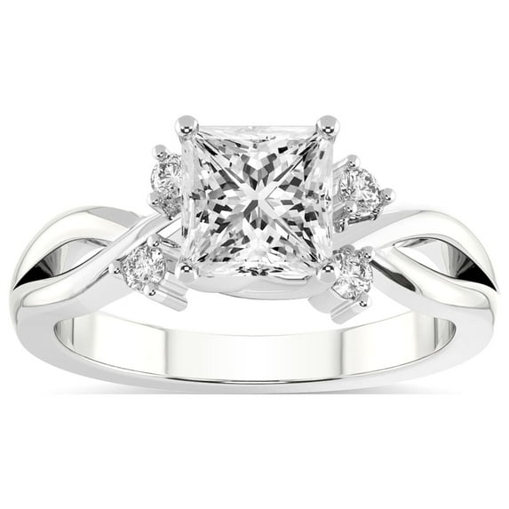 IGI Certified 1 Carat Princess Shape Lab Grown Diamond Engagement Ring | 14K White Gold |Twisted Blossom Diamond Ring | FG-VS1-VS2 Quality Friendly Diamonds