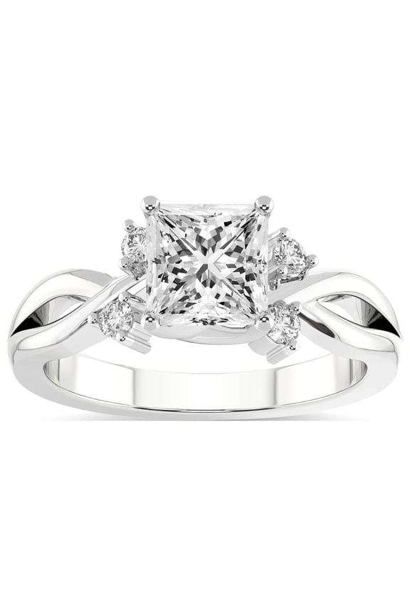 IGI Certified 1 Carat Princess Shape Lab Grown Diamond Engagement Ring | 14K White Gold |Twisted Blossom Diamond Ring | FG-VS1-VS2 Quality Friendly Diamonds