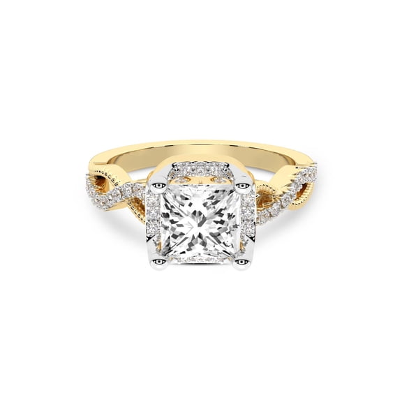 IGI Certified 1 Carat Princess Shape Lab Grown Diamond Engagement Ring | 14K Yellow Gold | Astoré Channel Glided Diamond Ring | FG-VS1-VS2 Quality Friendly Diamonds