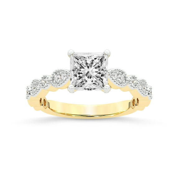 IGI Certified 1 Carat Princess Shape Lab Grown Diamond Engagement Ring | 14K Yellow Gold | Filippa Milgrain Diamond Ring | FG-VS1-VS2 Quality Friendly Diamonds