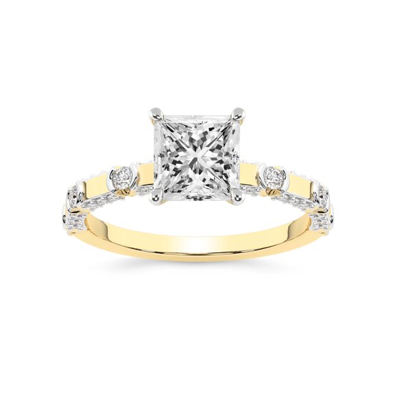 IGI Certified 1 Carat Princess Shape Lab Grown Diamond Engagement Ring | 14K Yellow Gold | Majestic Love Diamond Accent Ring | FG-VS1-VS2 Quality Friendly Diamonds