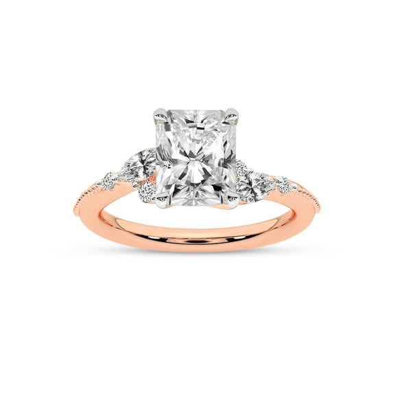 IGI Certified 1 Carat Radiant Shape Lab Grown Diamond Engagement Ring | 14K Rose Gold | Emmeline Crisscross Side Stone Diamond Ring | FG-VS1-VS2 Quality Friendly Diamonds