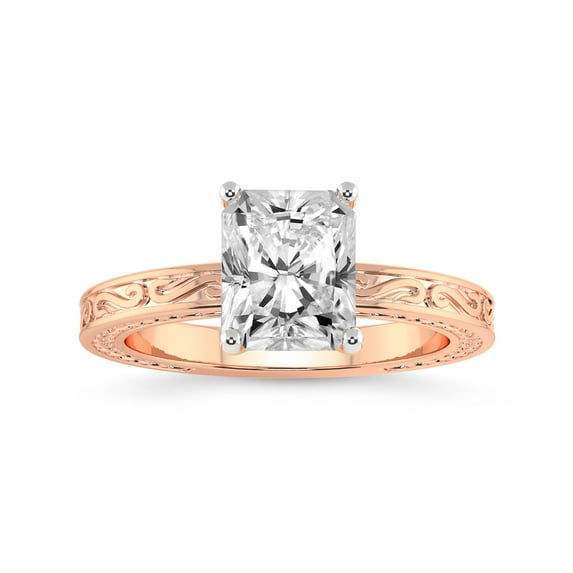 IGI Certified 1 Carat Radiant Shape Lab Grown Diamond Engagement Ring | 14K Rose Gold | Ivory Vintage Solitaire Diamond Ring | FG-VS Quality Friendly Diamonds