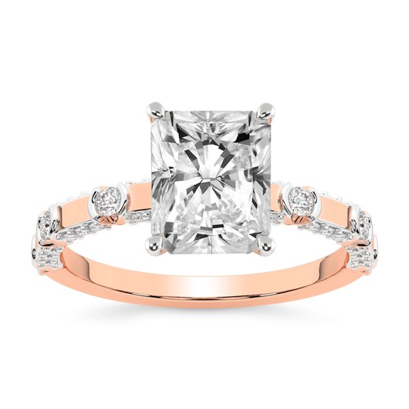 IGI Certified 1 Carat Radiant Shape Lab Grown Diamond Engagement Ring | 14K Rose Gold | Majestic Love Diamond Accent Ring | FG-VS1-VS2 Quality Friendly Diamonds