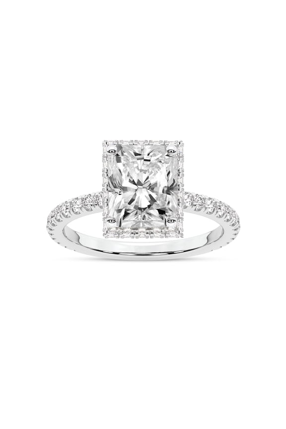 IGI Certified 1 Carat Radiant Shape Lab Grown Diamond Engagement Ring | 14K White Gold | Cleopatra Halo Diamond Ring | FG-VS1-VS2 Quality Friendly Diamonds