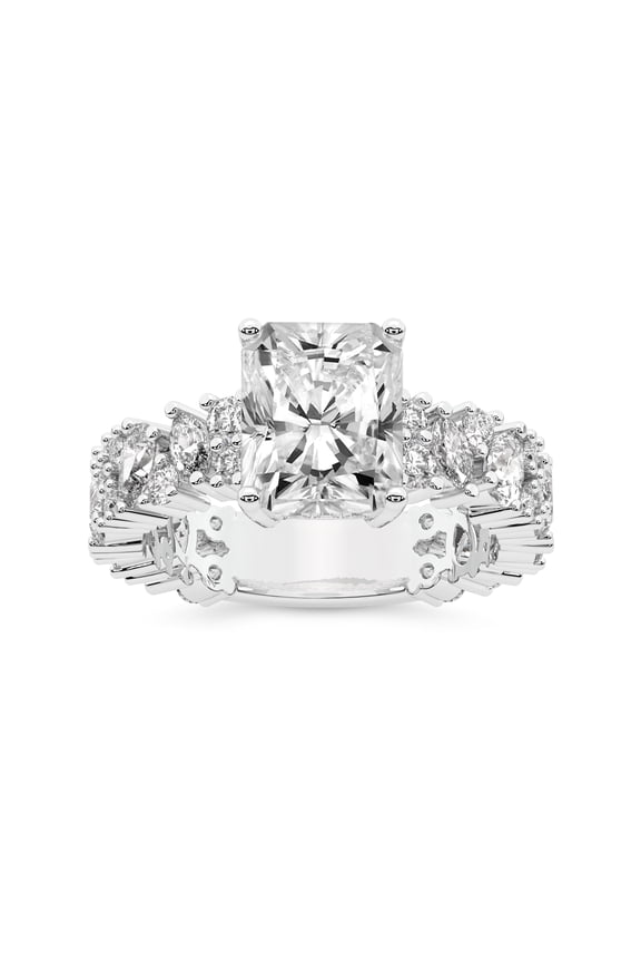 IGI Certified 1 Carat Radiant Shape Lab Grown Diamond Engagement Ring | 14K White Gold | Skylar Side Stone Encrusted Diamond Ring | FG-VS Quality Friendly Diamonds