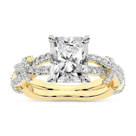 IGI Certified 1 Carat Radiant Shape Lab Grown Diamond Engagement Ring | 14K Yellow Gold | Charlotte Double Twist Side Stone Diamond Ring | FG-VS1-VS2 Quality Friendly Diamonds