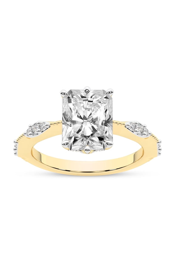 IGI Certified 1 Carat Radiant Shape Lab Grown Diamond Ring | 14K Yellow Gold | Theodora Six Prong Side Stone Diamond Ring | FG-VS1-VS2 Quality Friendly Diamonds