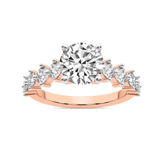IGI Certified 1 Carat Round Shape Lab Grown Diamond Engagement Ring | 14K Rose Gold | Edna Side Stone Diamond Ring | FG-VS1-VS2 Quality Friendly Diamonds